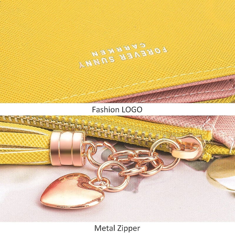 KOTORA Womens Slim Wallet Girls Thin Wallets Pretty Mini Long Card Holder Small Tiny Clutch Zip Purse Love Pendant Tassels Billfold (Yellow) - Image 5